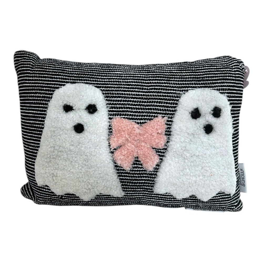 NWT Goblin & Ghoul Ghost Bow Black White Striped Decorative Throw Pillow Kitchy